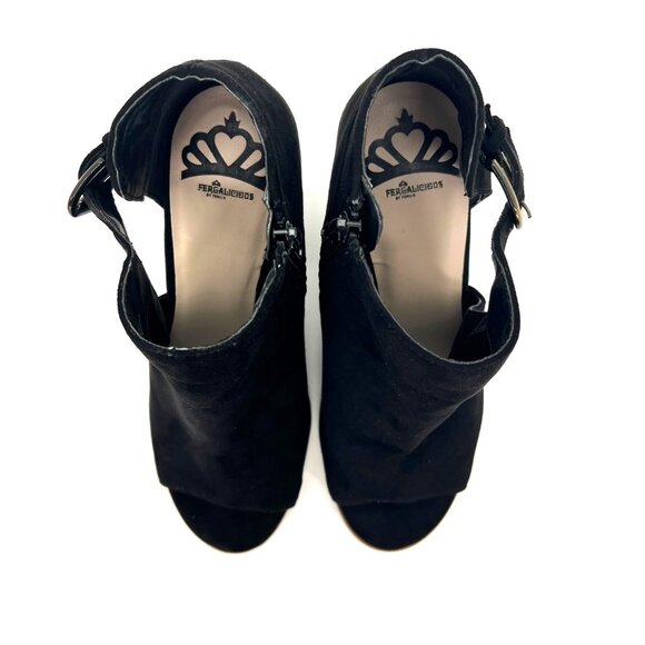 Fergalicious By Fergie Revenge Black Peep-Toe Block Heels Womens 8.5M Zippered - Picture 3 of 16